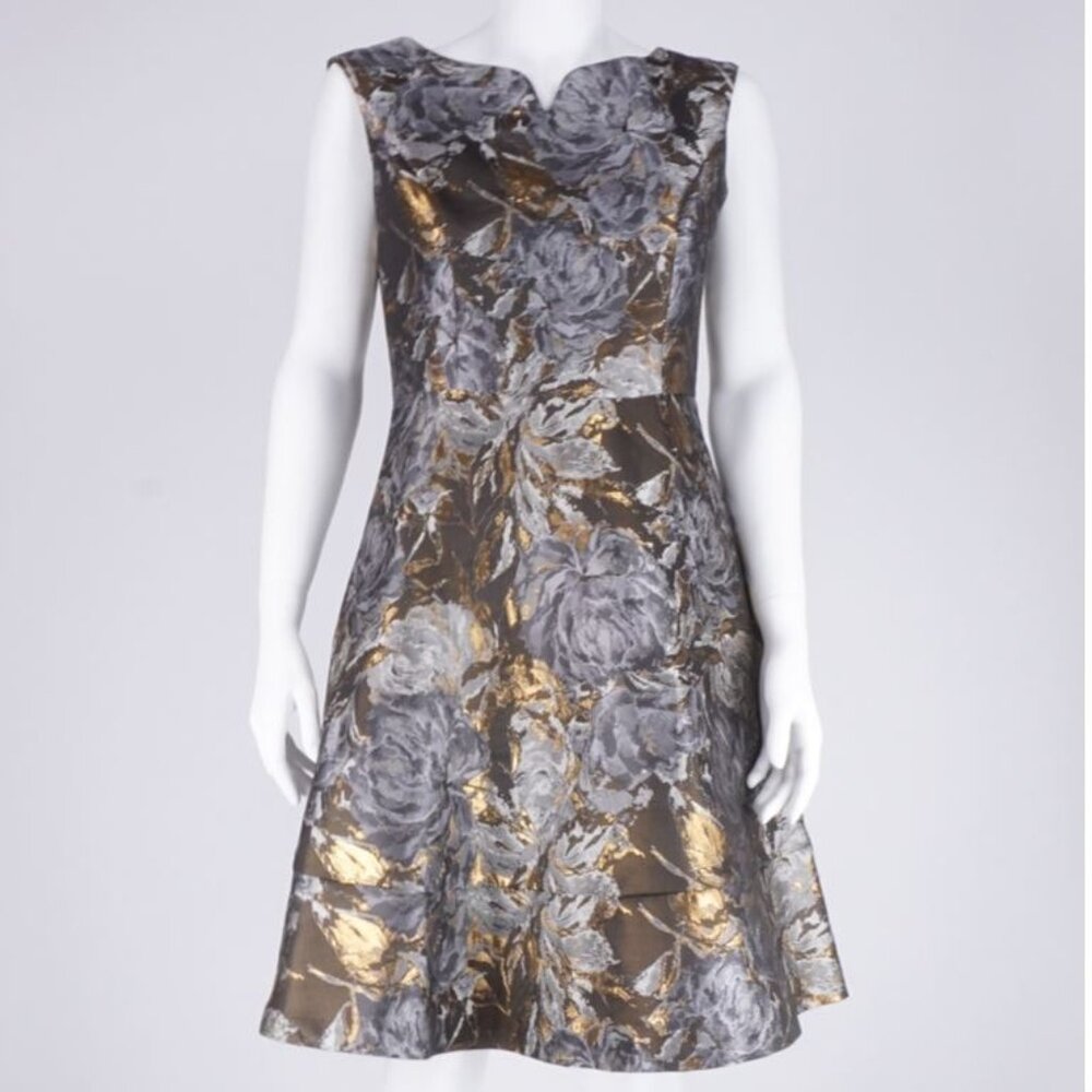 NWT Ellen Tracy Metallic Floral Dress- Silver / Gold